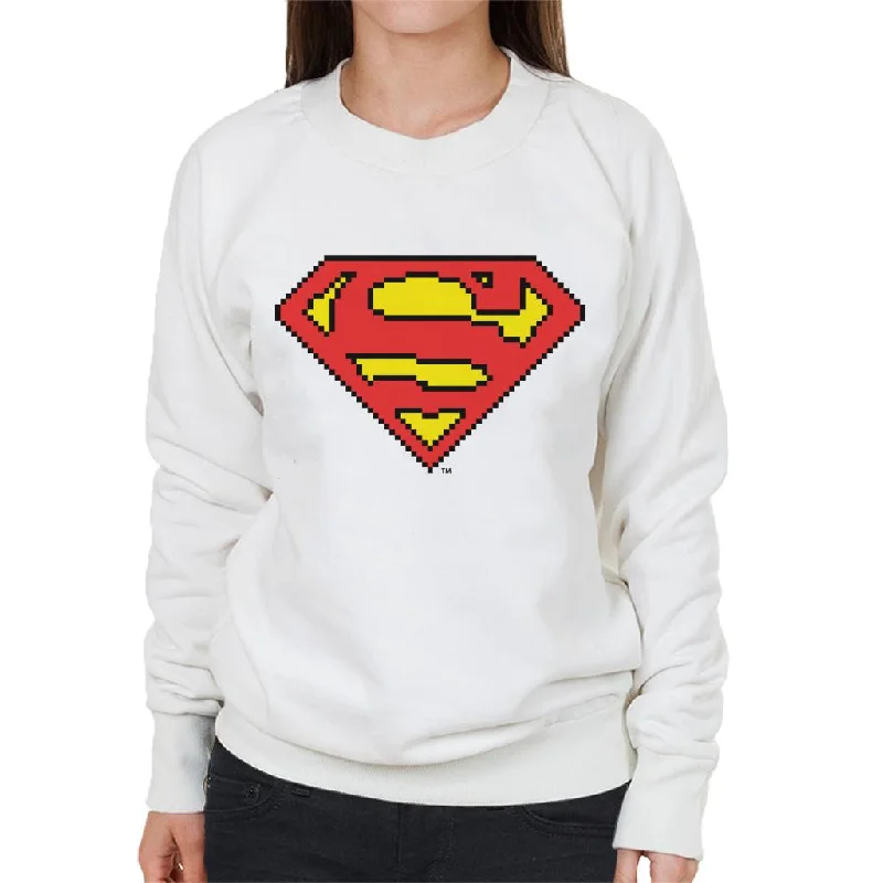 Superman Pixelated Logo Women's Sweatshirt Hoodie with Snap Buttons Easy Quick