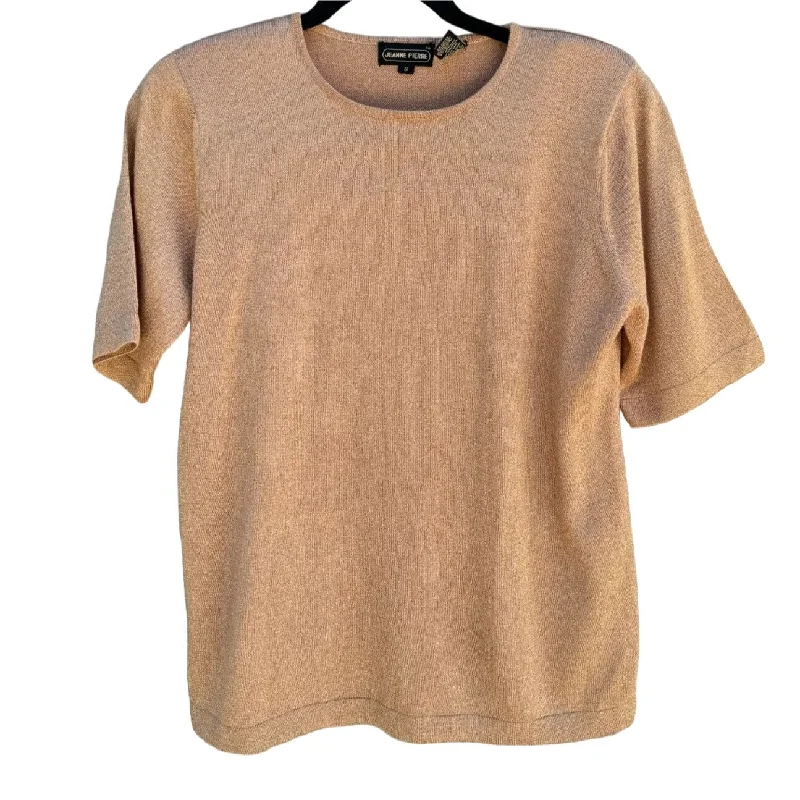 Jeanne Pierre Vintage Gold Metallic Knit Short Sleeve Women's Shirt Blouse Top Casual Stripe Blouse Jeanne Pierre Vintage Gold Metallic Knit Short Sleeve Women's Shirt Blouse Top Casual Stripe Blouse
