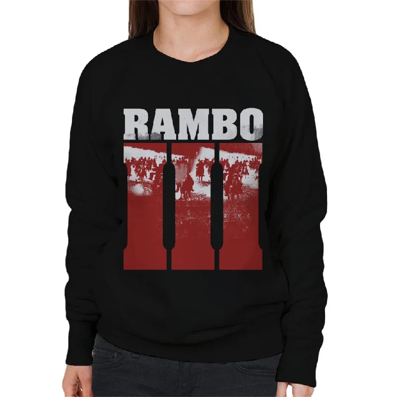 Rambo III Final Battle Scene Women's Sweatshirt Hoodie with Hem Frayed Vintage Worn