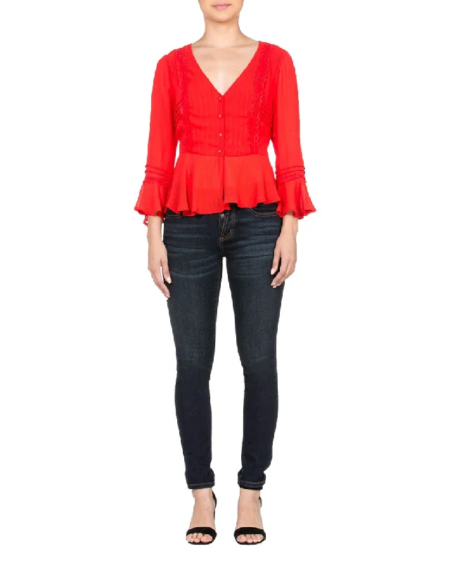 Women's Ruffle Hem Button Front Blouse Smart Casual Blouse