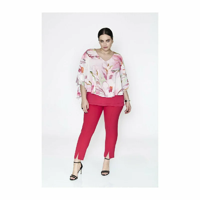 SPG Chiffon Layer Blouse in Pink Floral Print Slim Fit Blouse