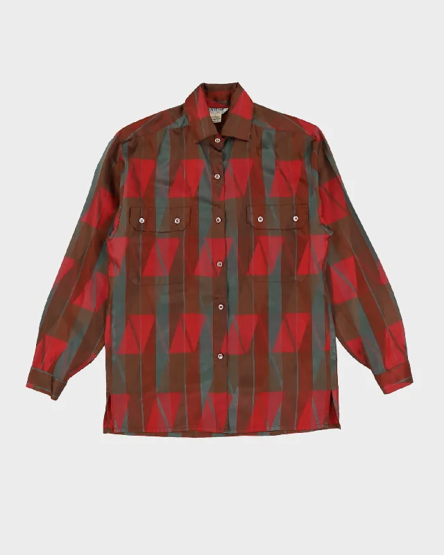 Vintage 1980s Red Patterned Silk Blouse - S Embroidered Cotton Blouse