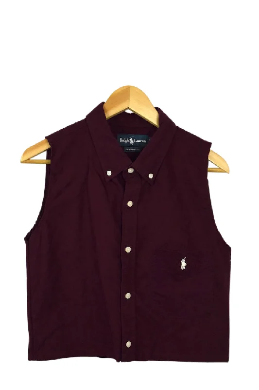 Reworked Cropped Ralph Lauren Brand Blouse Drape Neck Blouse
