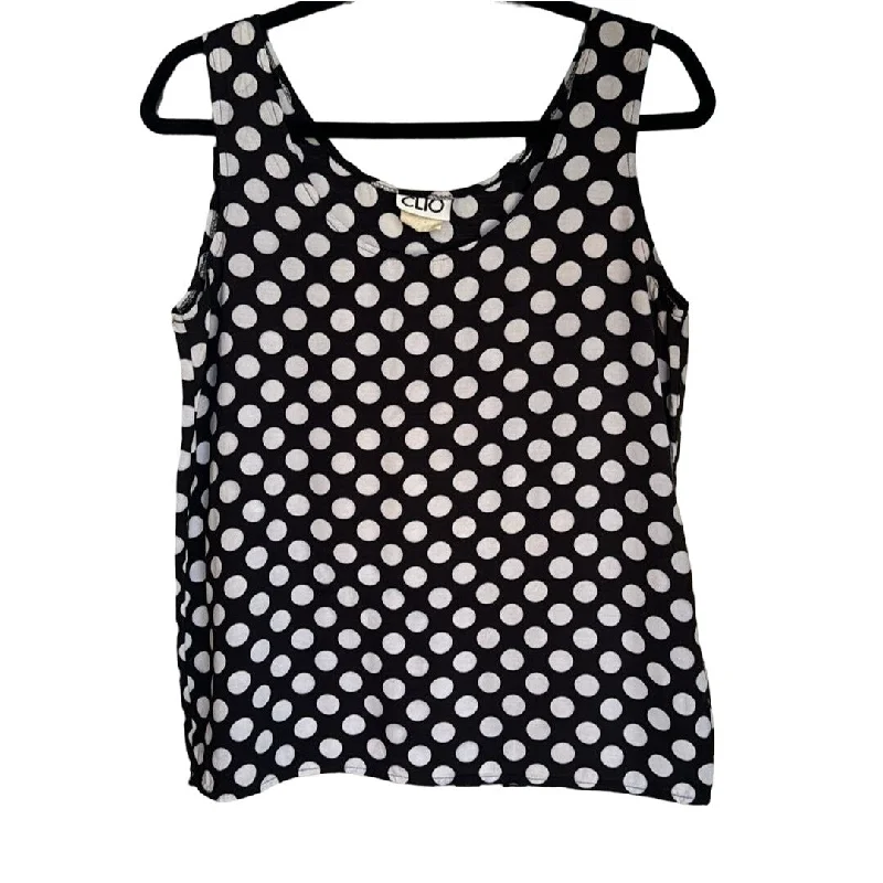 Clio Vintage Women's Black & White Polka Dot Lightweight Sleeveless Blouse - M Romantic Lace Blouse