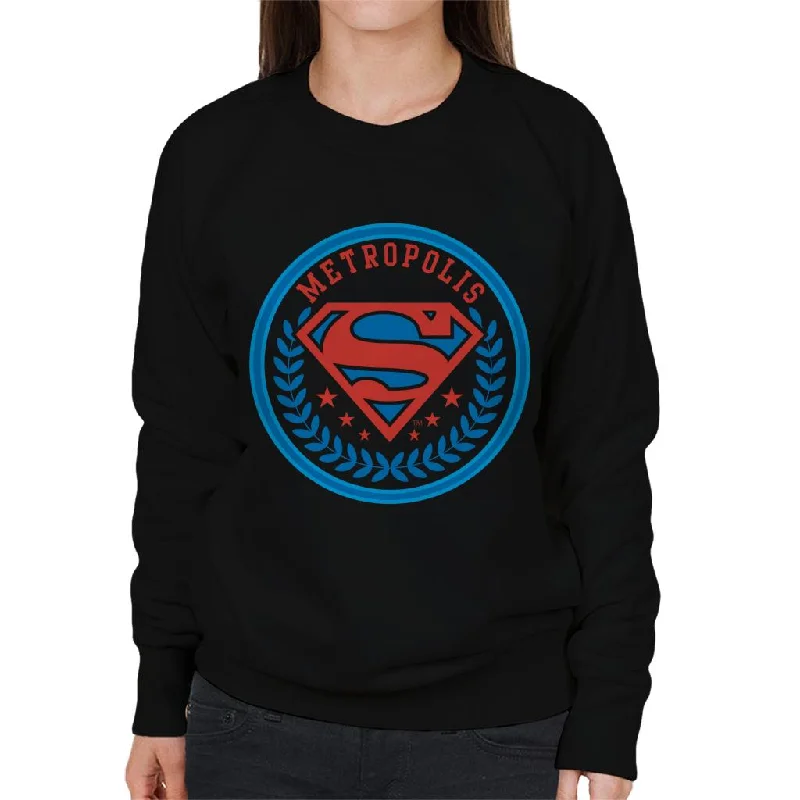 Superman Comic Metropolis Logo Women's Sweatshirt Hoodie with Ribbed Cuffs Snug Fit Comfort Superman Comic Metropolis Logo Women's Sweatshirt Hoodie with Ribbed Cuffs Snug Fit Comfort