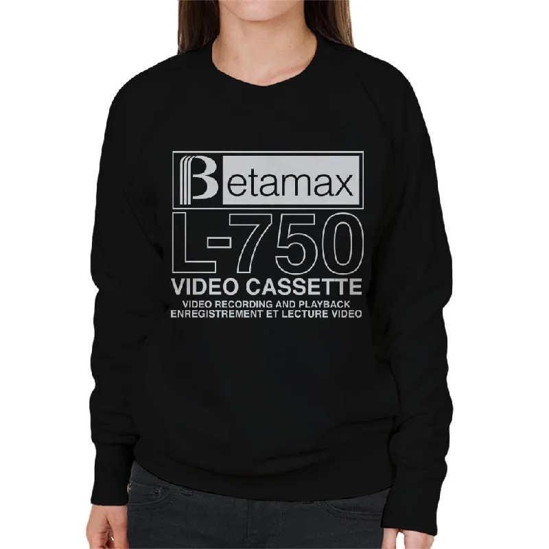 Betamax White B Logo L 750 Video Cassette Women's Sweatshirt Hoodie with Relaxed Fit Easy Casual Betamax White B Logo L 750 Video Cassette Women's Sweatshirt Hoodie with Relaxed Fit Easy Casual
