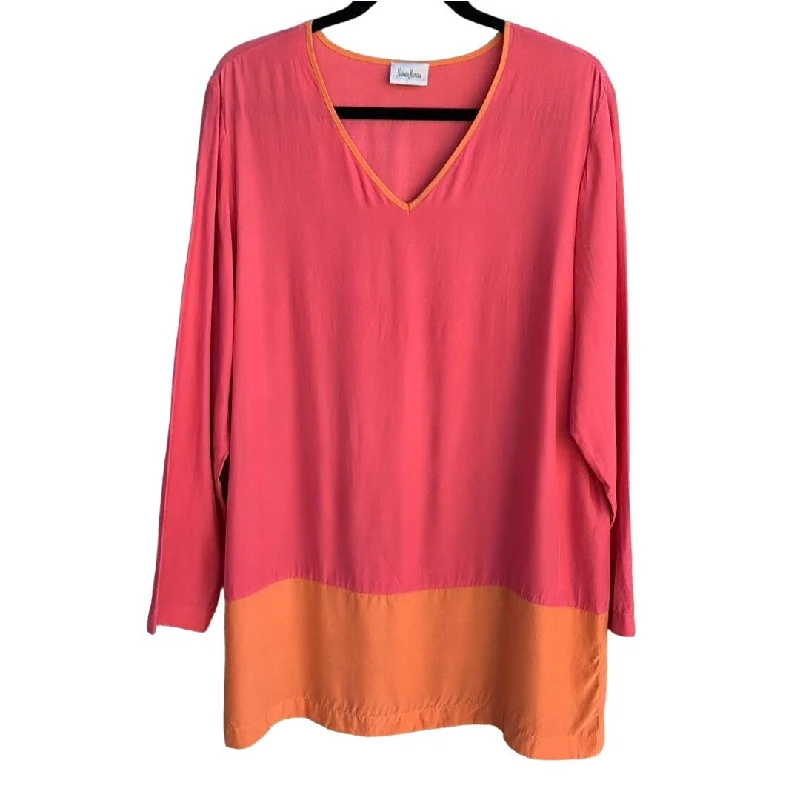 Neiman Marcus Vintage Silk Women's Color Block Long Sleeve V-Neck Blouse Size L Lightweight Tunic Blouse Neiman Marcus Vintage Silk Women's Color Block Long Sleeve V-Neck Blouse Size L Lightweight Tunic Blouse