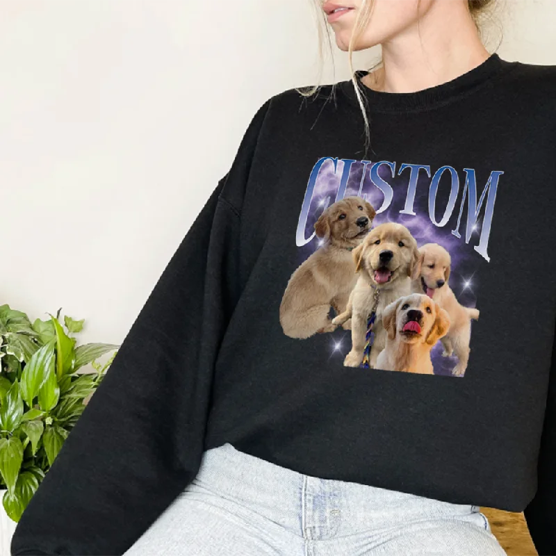 Customise Pet vintage Black Sweatshirt Hoodie with Hem Lace Feminine Delicate