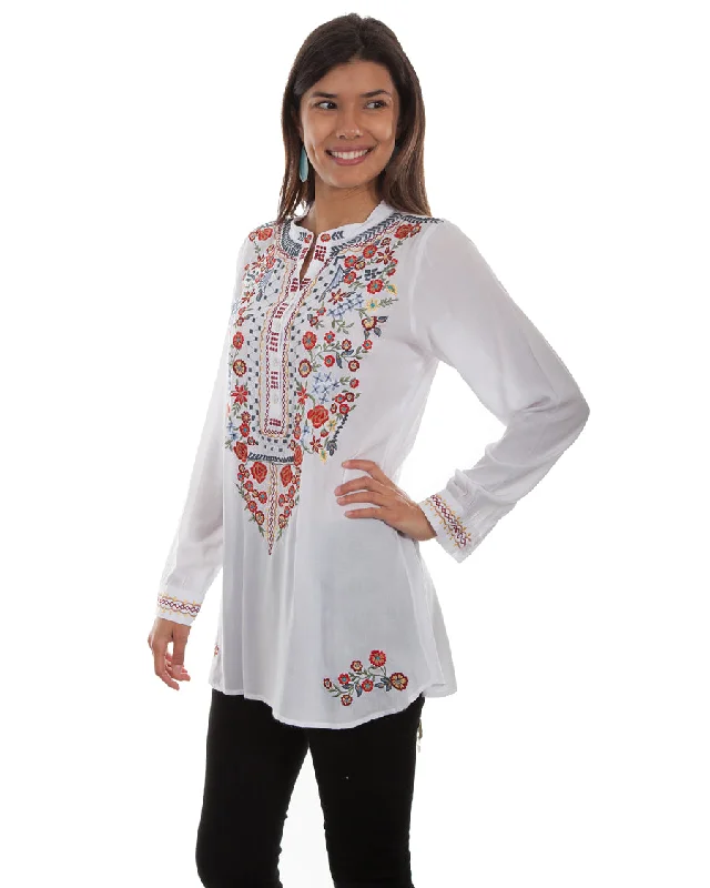 Women's Delicate Floral Embroidered Blouse Casual Button Blouse