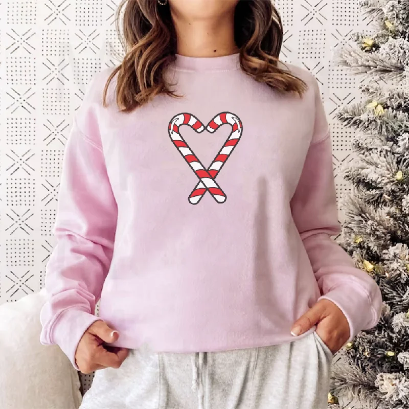 Candy Cane Heart Pink Women's Christmas Sweatshirt Hoodie with Earth Tones Natural Calm Candy Cane Heart Pink Women's Christmas Sweatshirt Hoodie with Earth Tones Natural Calm
