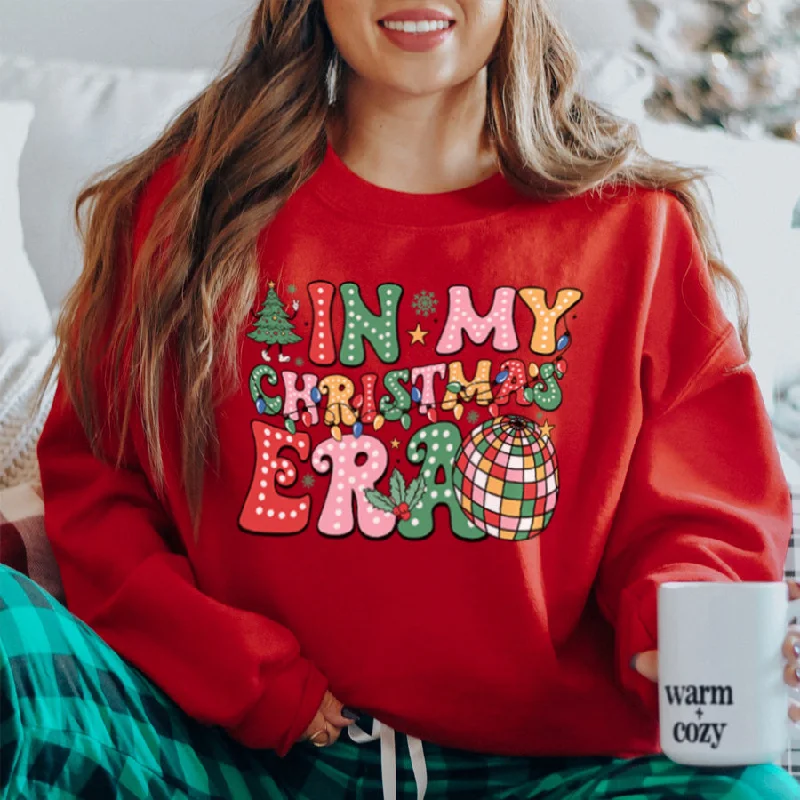 In My Christmas Era Women's Sweatshirt Hoodie with Hem Raw Edge Edgy Unfinished