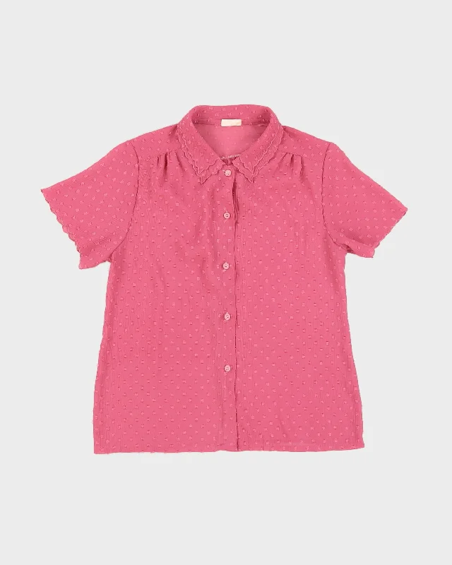 Vintage 1980s Pink Short Sleeve Blouse - S Wrap Front Blouse