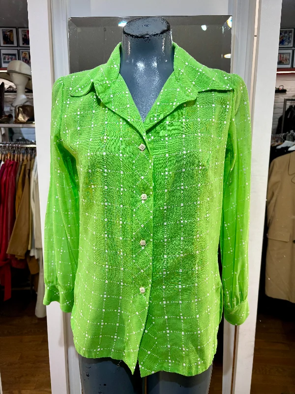 70’s Lime Green Long Sleeve Blouse Polished Work Blouse