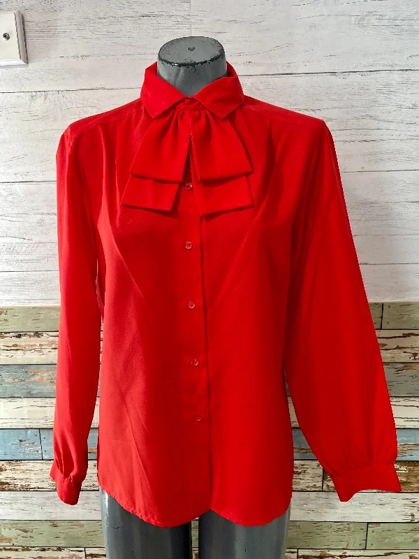 80’s Detachable Bow Collar Long Sleeve Blouse Collared Satin Blouse