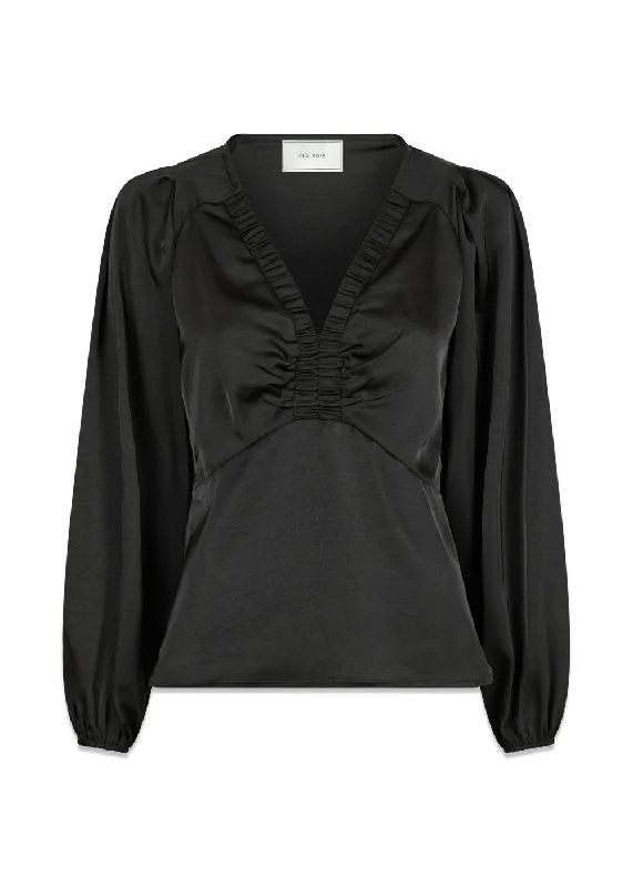 Istana Heavy Sateen Blouse - Black Chic Wrap Blouse