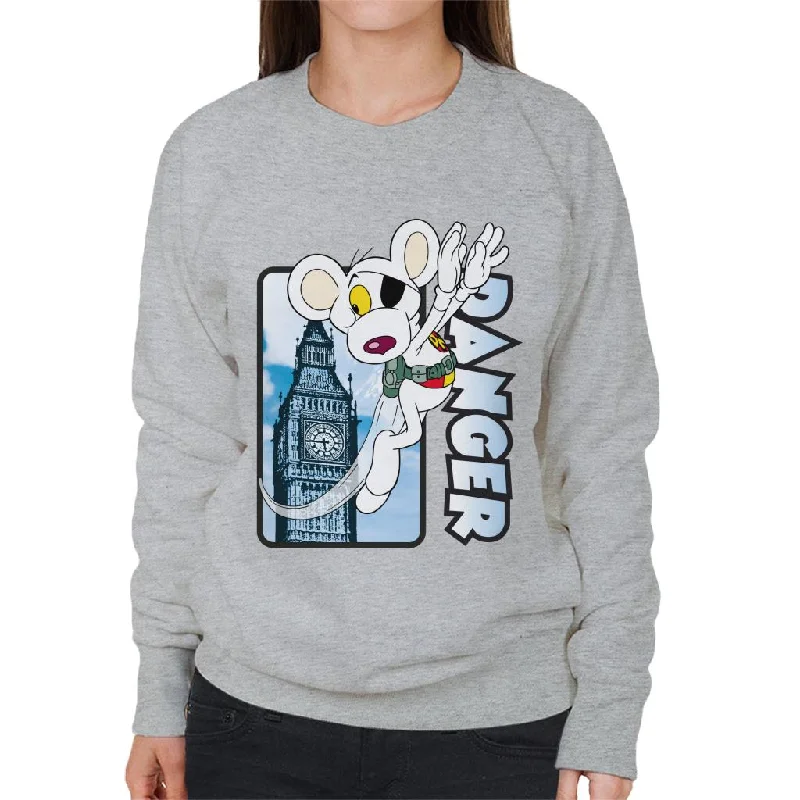 Danger Mouse Flying Past Big Ben Women's Sweatshirt Hoodie with Puffed Sleeves Voluminous Trendy Danger Mouse Flying Past Big Ben Women's Sweatshirt Hoodie with Puffed Sleeves Voluminous Trendy