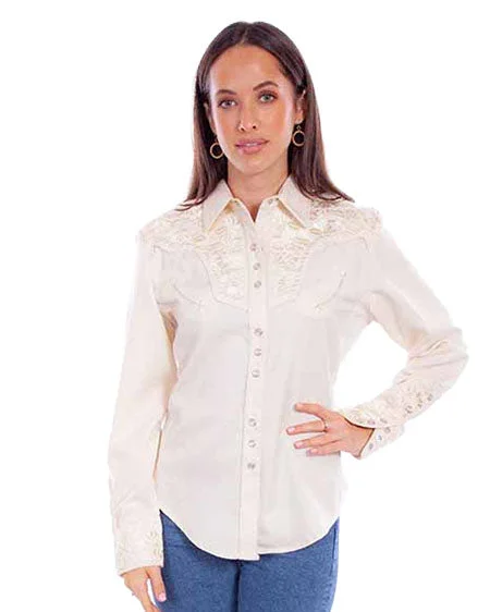 Women's Floral Embroidered Blouse Feminine Ruffle Blouse