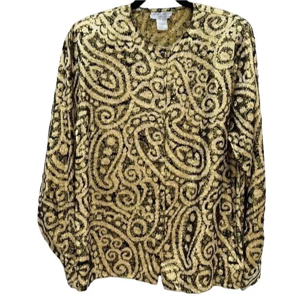 Alan Austin Vintage Silk Gold Black Lame Paisley Floral Women's Shirt Blouse 10 Drape Neck Blouse Alan Austin Vintage Silk Gold Black Lame Paisley Floral Women's Shirt Blouse 10 Drape Neck Blouse