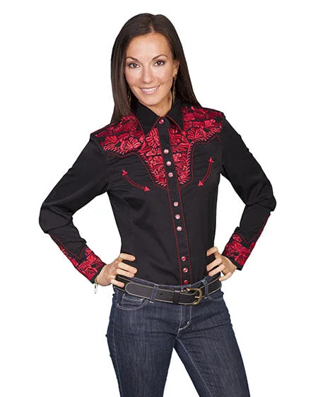 Women's Floral Embroidered Blouse Sweetheart Neck Blouse