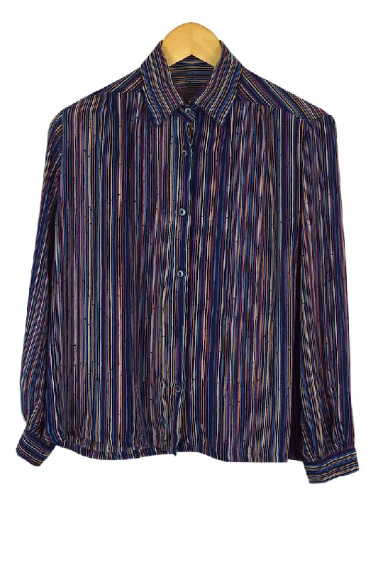 Reworked Striped Print Blouse Bell Sleeve Blouse