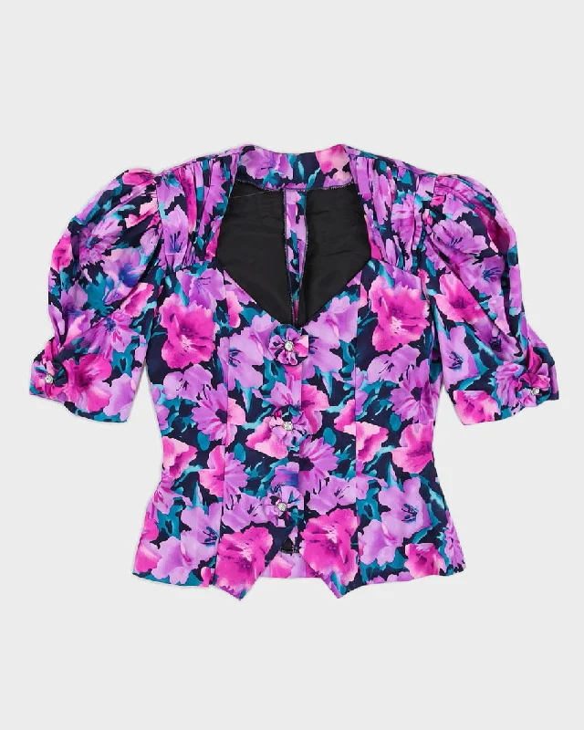 1980s Floral Blouse - XS Loose Fit Blouse