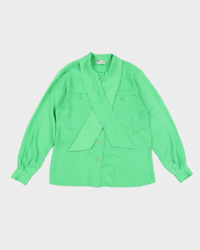 80s Green Patterned Blouse - S Stylish Wrap Blouse