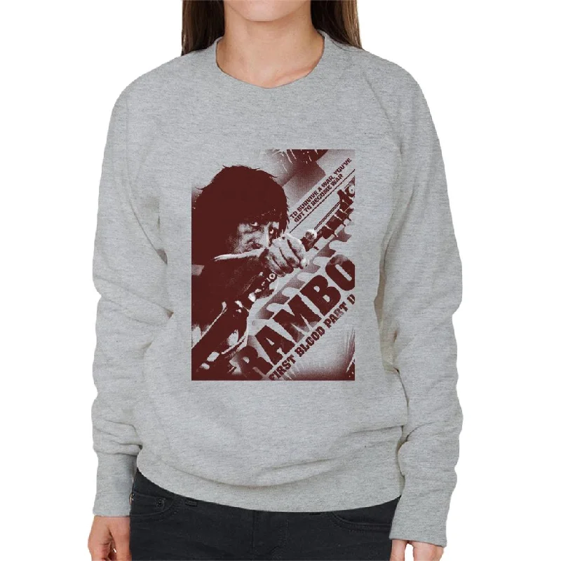 Rambo First Blood Part II Youve Got To Become War Women's Sweatshirt Hoodie with Back Slit Movement Comfort Rambo First Blood Part II Youve Got To Become War Women's Sweatshirt Hoodie with Back Slit Movement Comfort