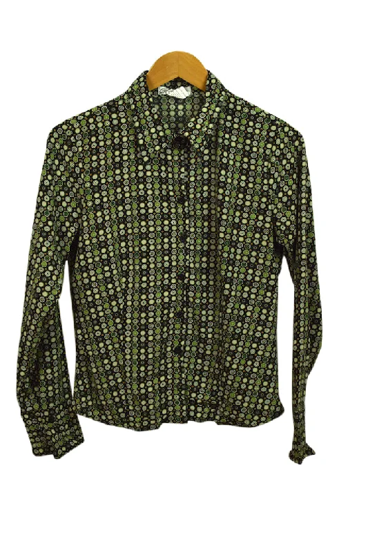 Green Circle Print Blouse Ruched Sleeve Blouse