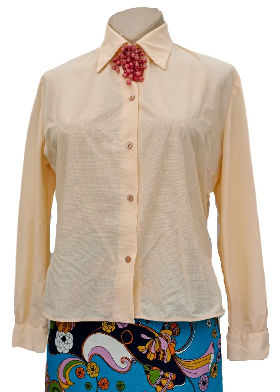 Vintage 70s Peach Bri-Nylon Blouse Satin Drape Blouse