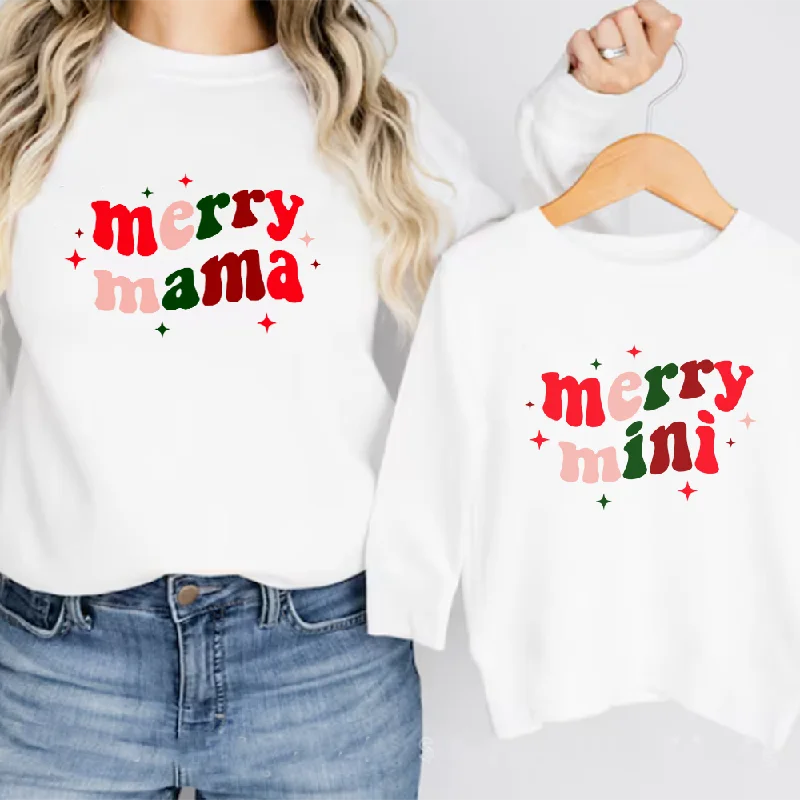 Merry Mama & Merry Mini Matching Christmas Sweatshirts Hoodie with Zipper Placket Modern Functional Merry Mama & Merry Mini Matching Christmas Sweatshirts Hoodie with Zipper Placket Modern Functional
