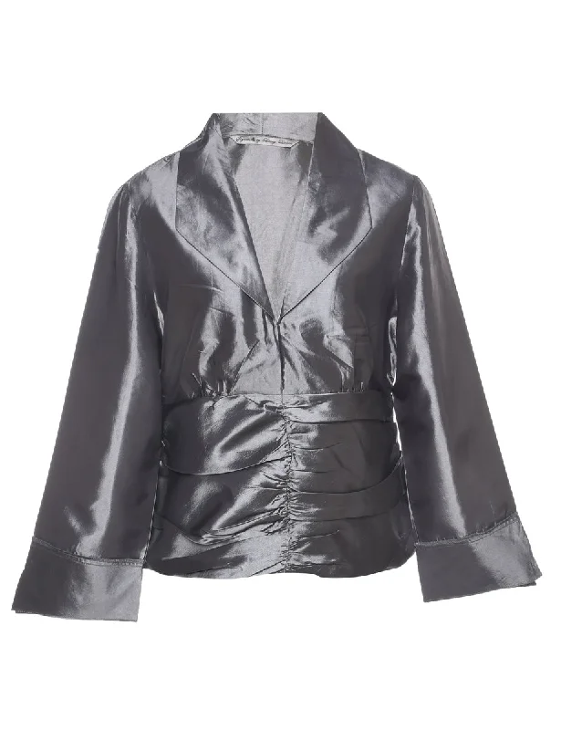 Silver Blouse - L Satin Drape Blouse