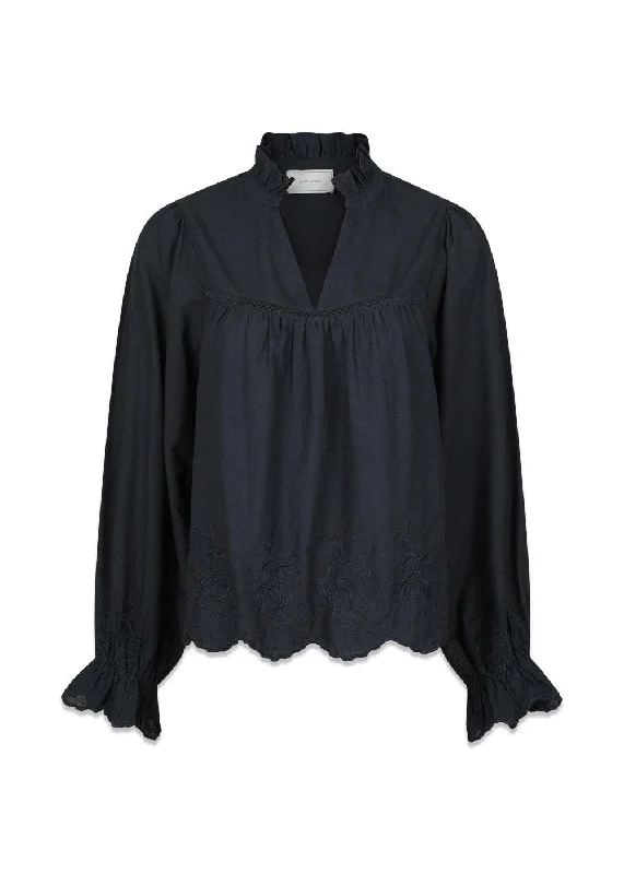 Heline Emb Blouse - Navy Wrap Front Blouse