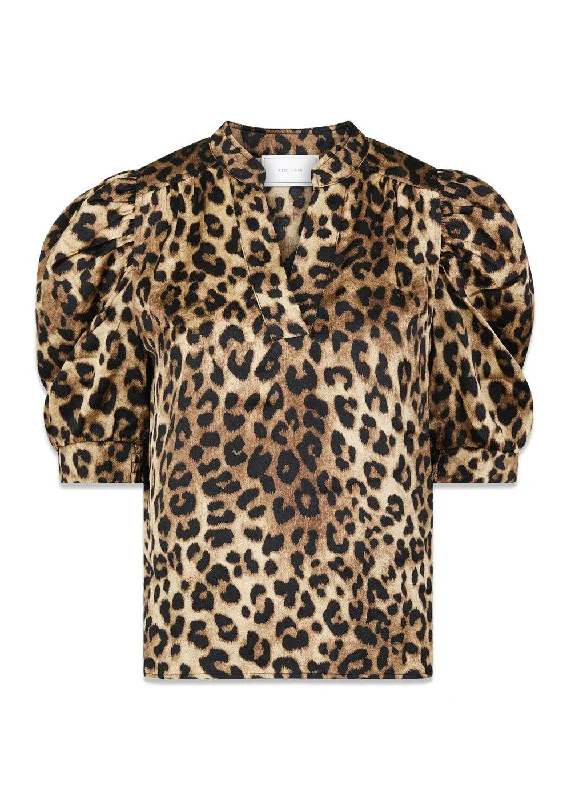 Roella Leo Blouse - Leopard Silky Draped Blouse