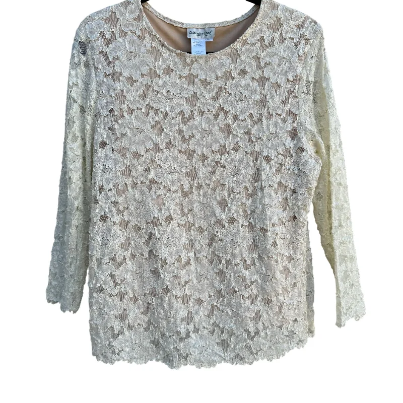 Coldwater Creek Womens Cream Stretch Lace Long Semi Sheer Sleeve Blouse Top XL Delicate Pleat Blouse Coldwater Creek Womens Cream Stretch Lace Long Semi Sheer Sleeve Blouse Top XL Delicate Pleat Blouse