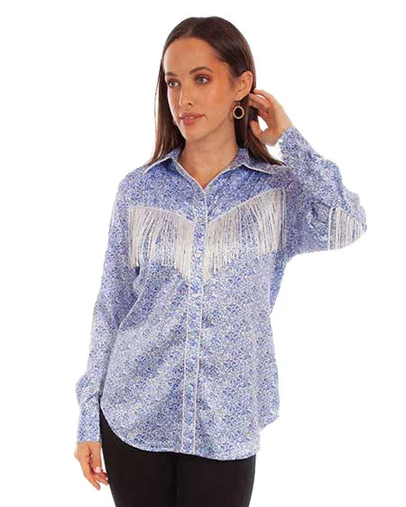 Women's Fringe Floral Print Blouse Short Sleeve Blouse