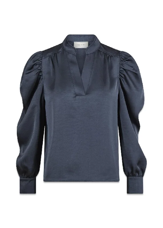 Rosslyn Heavy Sateen Blouse - Midnight Blue Vintage Lace Blouse