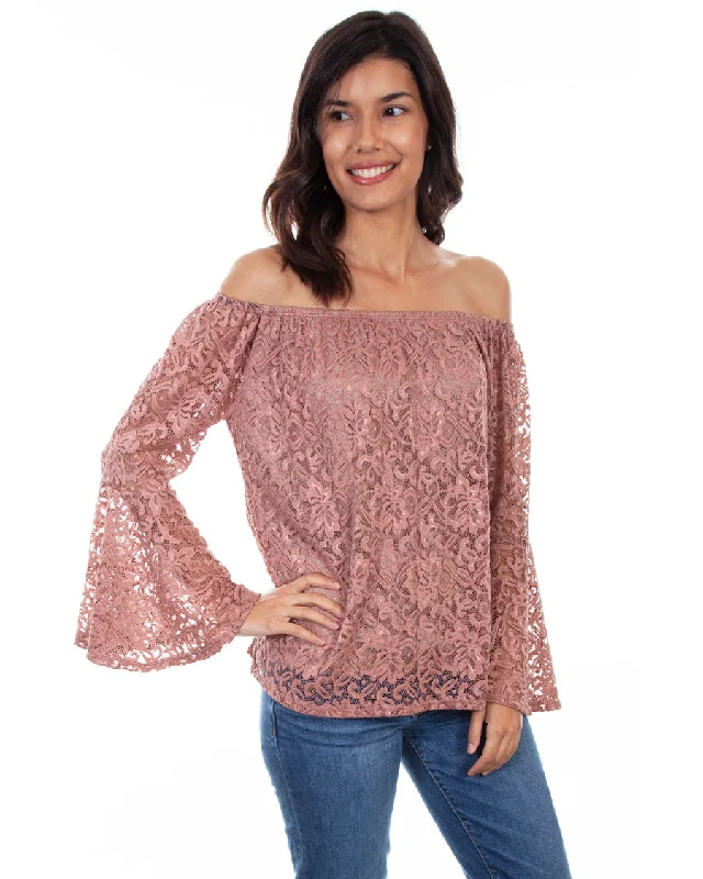 Women's Lace Bell-Sleeve Blouse Elegant Silk Blouse
