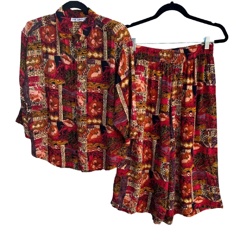Jane Ashley Womens Retro Multicolor Abstract Print Beaded Blouse Crop Pants Set Chic Wrap Blouse Jane Ashley Womens Retro Multicolor Abstract Print Beaded Blouse Crop Pants Set Chic Wrap Blouse