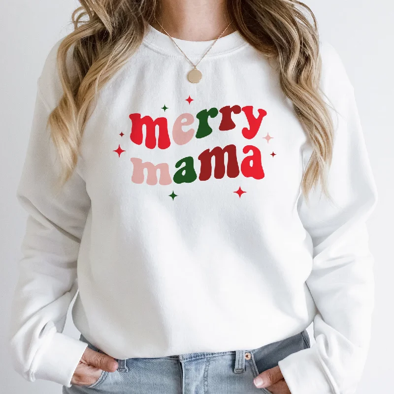 Merry Mama Christmas Sweatshirt Hoodie with Contrast Stitching Detailed Premium