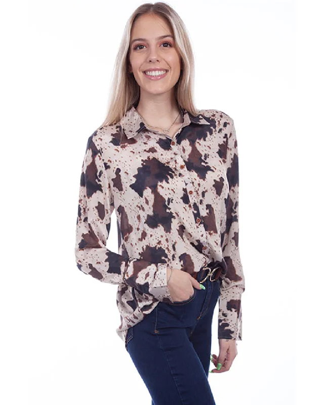 Women's Cow Print Blouse Stretchy Fitted Blouse