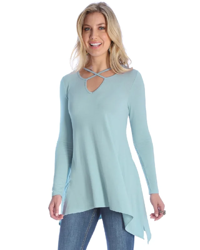 Womens Shark Bite Long Sleeve Blouse Stylish Wrap Blouse