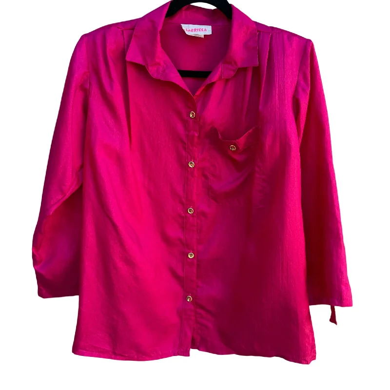 Gabriella Vintage Womens Button-Up Hot Pink Long Roll Tab Sleeve Blouse Small Embroidered Cotton Blouse Gabriella Vintage Womens Button-Up Hot Pink Long Roll Tab Sleeve Blouse Small Embroidered Cotton Blouse