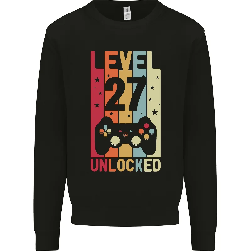 27th Birthday 27 Year Old Level Up Gaming Mens Sweatshirt Jumper Hoodie with Frayed Bohemian Relaxed 27th Birthday 27 Year Old Level Up Gaming Mens Sweatshirt Jumper Hoodie with Frayed Bohemian Relaxed