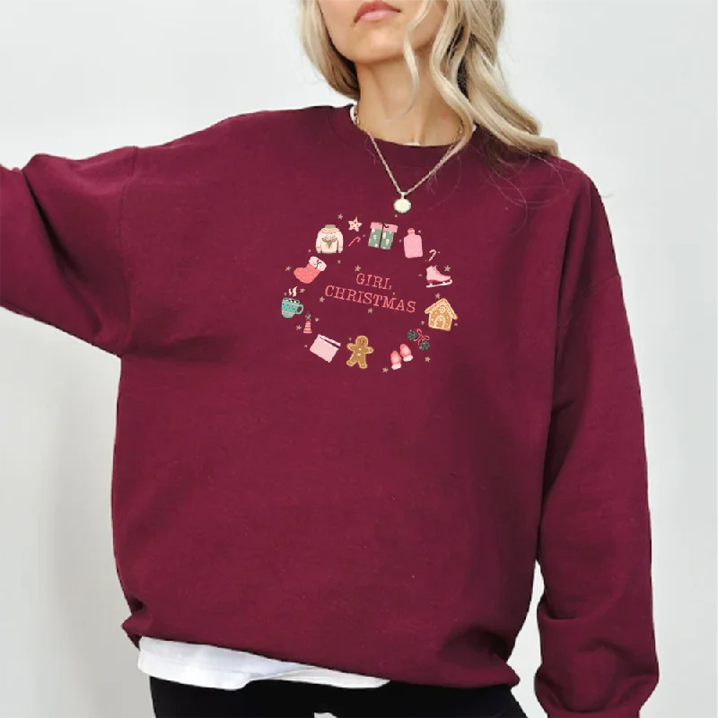 Girl Christmas Women's Christmas Sweatshirt Hoodie with Slit Hem Functional Movement Girl Christmas Women's Christmas Sweatshirt Hoodie with Slit Hem Functional Movement