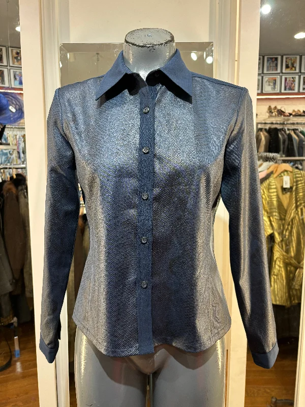 90’s Blue & Gray Faux Snake Print Blouse Off-Shoulder Wrap Blouse