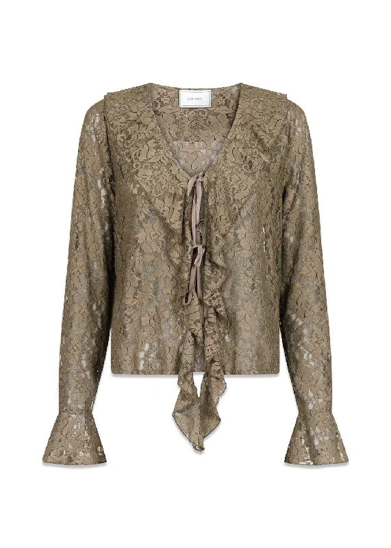 Anika Lace Blouse - Taupe Elegant Peplum Blouse