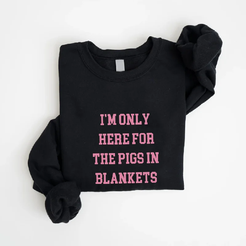 Here For The Pigs In Blankets Christmas Sweatshirt Hoodie with Oversized Fit Loose Comfortable Here For The Pigs In Blankets Christmas Sweatshirt Hoodie with Oversized Fit Loose Comfortable