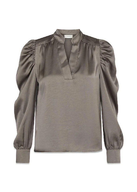 Rosslyn Heavy Sateen Blouse - Warm Grey Sleeveless Summer Blouse
