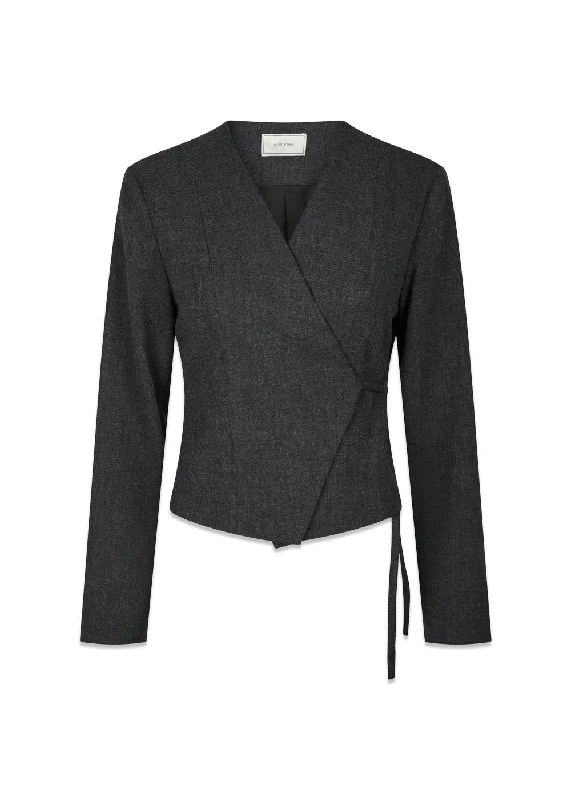 Simmi Wrap Blouse - Antracit Satin Bow Blouse