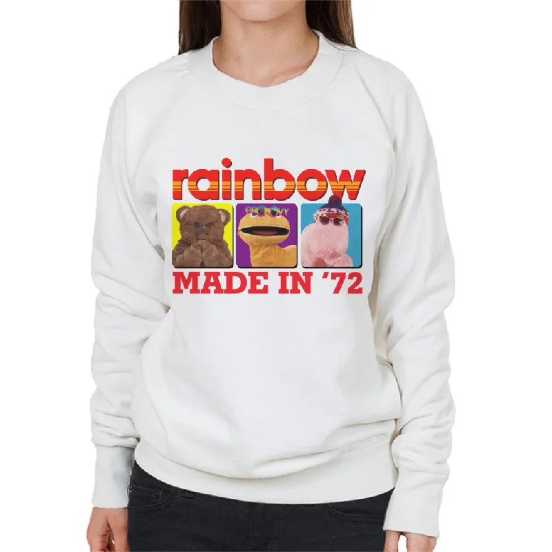 Rainbow Made In 1972 Bungle Zippy And George Women's Sweatshirt Hoodie with Thumb Holes Functional Cozy Rainbow Made In 1972 Bungle Zippy And George Women's Sweatshirt Hoodie with Thumb Holes Functional Cozy
